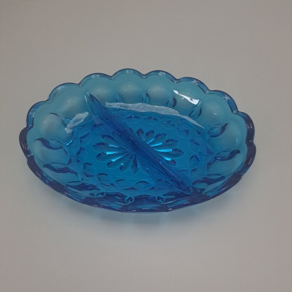 Fairfield Laser Blue Oval Divided Relish Dish By Anchor Hocking